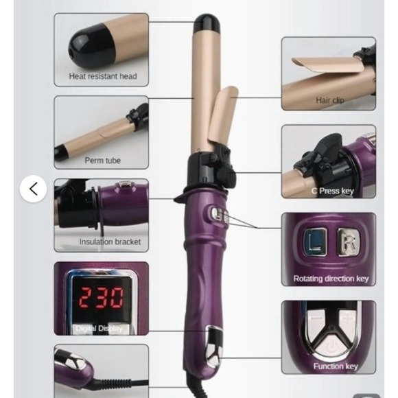 Automatic Rotating Hair Curler Ceramic Tourmaline Digital Display Purple Gold - Picture 13 of 13